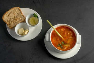 Food Dish in black background top view 