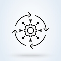 Automatic solution sign line icon or logo. machine learning process concept. Data science technology and machine learning process vector linear illustration.