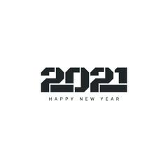 Happy New Year 2021 symbol in black color isolated in white background. New year Celebration.