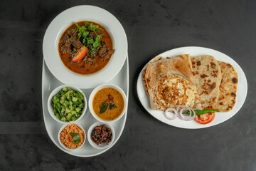 Food Dish in black background top view 