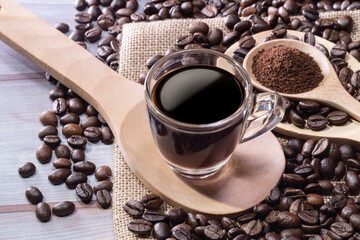 americano coffee and coffee beans 