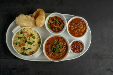 Food Dish in black background top view 