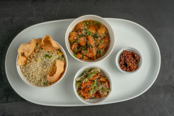 Food Dish in black background top view 