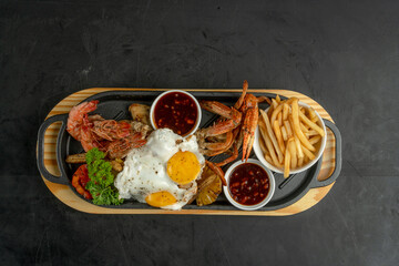 Food Dish in black background top view 