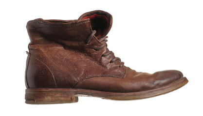 Old classy formal leather boot isolated on white background with clipping path