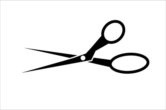 Scissors icon. Flat style. Scissor for textile, hair, paper. Black and white colors. Logo. Stock vector illustration on white isolated background.