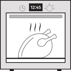 Oven isolated vector illustration. Home appliances culinary oven icon on white background. Chicken oven