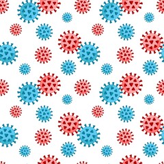 Seamless pattern Virus cell mutations process vector illustration isolated on white background. New virus mutation of coronavirus, hantavirus,  pandemic. Design for textile, wrapping, wallpaper
