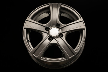 aluminum gray alloy wheel on black background