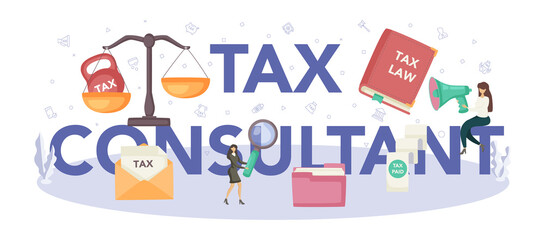 Tax consultant typographic header. Idea of accounting help and payment