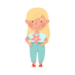 Cute Girl Artist with Handcrafted Paper Flower Vector Illustration