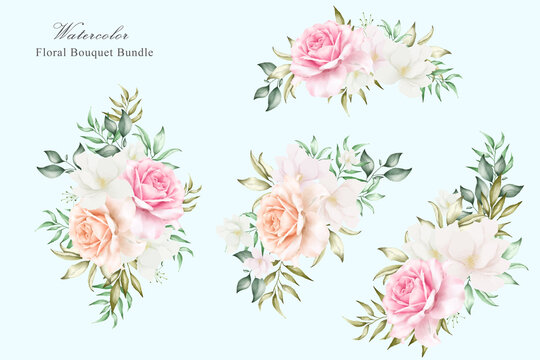 Beautiful floral arrangement collection for wedding invitation