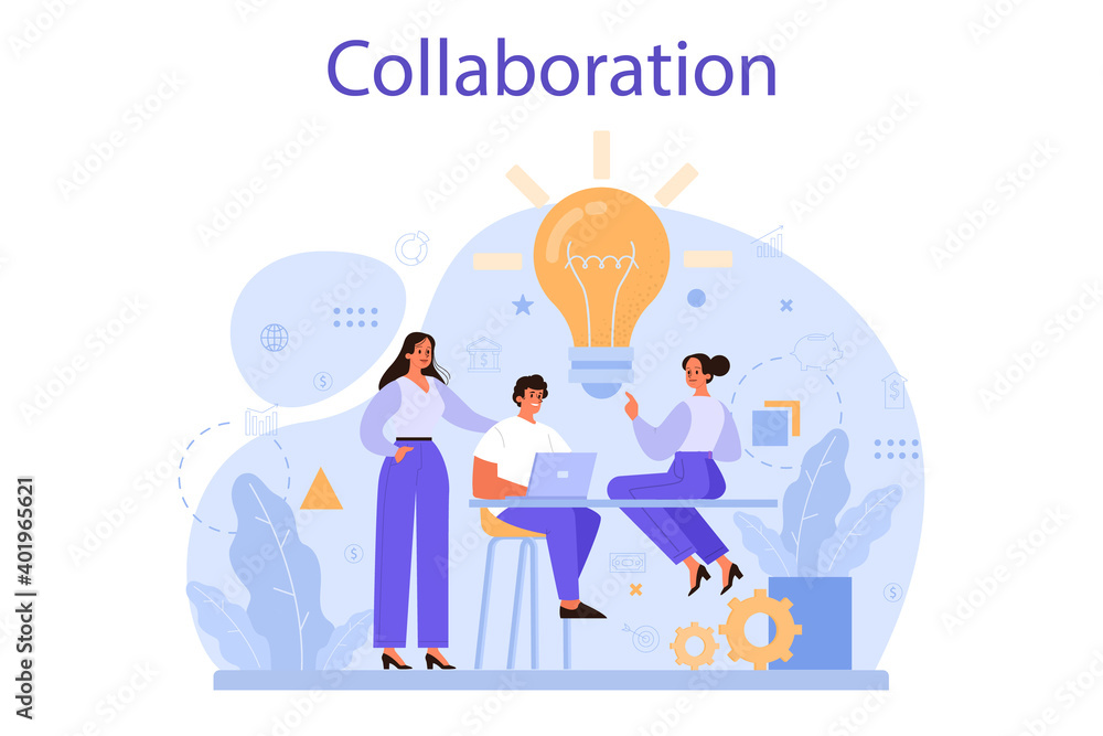 Poster collaboration concept. office characters working in team.