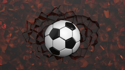 Soccer ball with Particles under Black Background. 3D sketch design and illustration. 3D CG. 3D high quality rendering.
