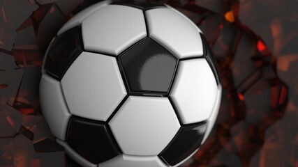 Soccer ball with Particles under Black Background. 3D sketch design and illustration. 3D CG. 3D high quality rendering.