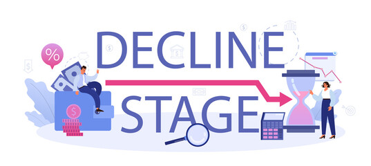 Decline stage typographic header. Finance crisis with falling down graph
