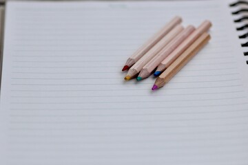 ノート上の色鉛筆