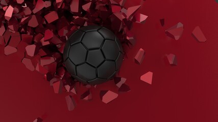 Soccer ball with Particles under Black Background. 3D sketch design and illustration. 3D CG. 3D high quality rendering.