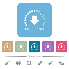 Download in progress flat icons on color rounded square backgrounds