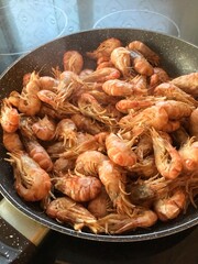 delicious dinner - shrimp cooked in a large skillet