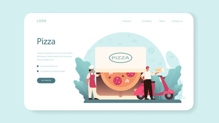 Pizzeria web banner or landing page. Chef cooking tasty