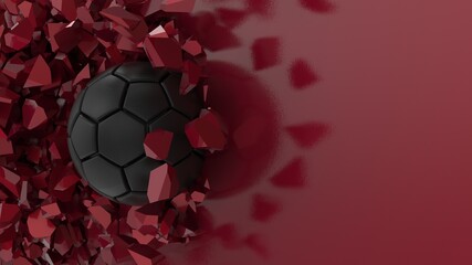 Soccer ball with Particles under Black Background. 3D sketch design and illustration. 3D high quality rendering.