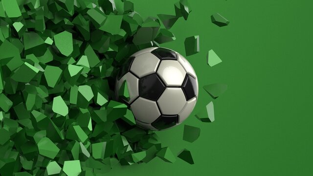 Soccer ball with Particles under Black Background. 3D sketch design and illustration. 3D high quality rendering.
