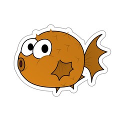 Sticker of Orange Puffer Fish Cartoon, Cute Funny Character, Flat Design