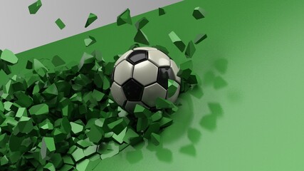 Soccer ball with Particles under Black Background. 3D sketch design and illustration. 3D high quality rendering.