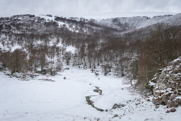 views of gorbea natural park on winter season, basque country