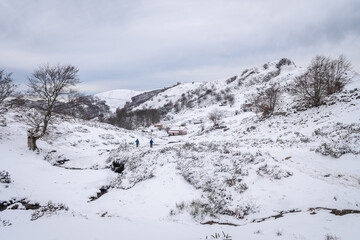 views of gorbea natural park on winter season, basque country