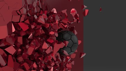 Soccer ball with Particles under Black Background. 3D sketch design and illustration. 3D high quality rendering.