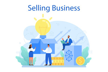 Selling business. B2B or business to business deal. Selling