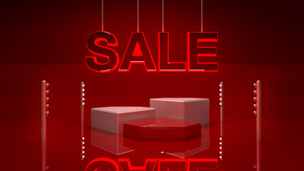 Red Podium and scene Sale Promotion with 3d render mock up scene geometry shape platform forms for product display Red Background
