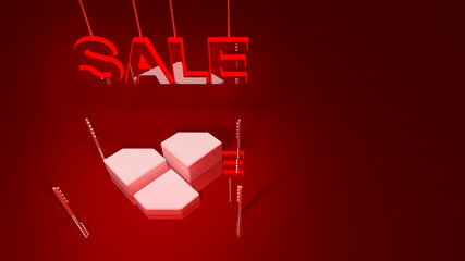 Red Podium and scene Sale Promotion with 3d render mock up scene geometry shape platform forms for product display Red Background