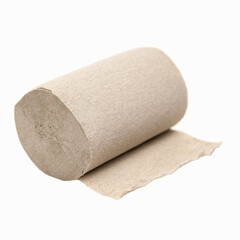 Half a roll of toilet paper, lying on an isolated white background