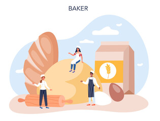 Baker concept. Chef in the uniform baking bread. Baking pastry