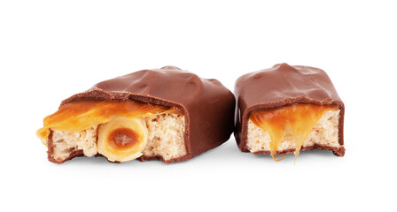 Broken chocolate bar on a white background