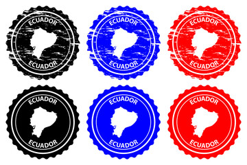 Ecuador - rubber stamp - vector, Republic of Ecuador map pattern - sticker - black, blue and red