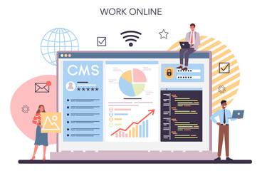 CMS online service or platform. Content management system.