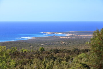 Fototapeta na wymiar panoramic view to the Crystal water on Lara beach near Paphos, Cyprus