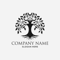 Tree of Life, oak banyan leaf and root seal emblem stamp logo design inspiration