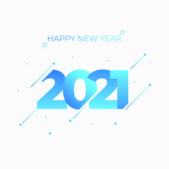 Happy New Year 2021 Vector Illustration - Blue Bold Text with Creative Design on White Background -  Blue Lines, Circles