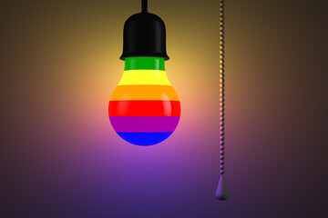 Light bulb rainbow style. Rope switch. LGBT symbols.