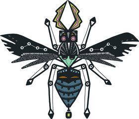 Unstrictly symmetric honeybee vector illustration. Hand drawn sketch style. 