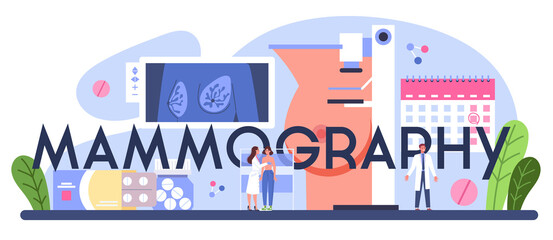 Obraz premium Mammography typographic header. Consultation with doctor about breast
