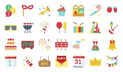 New year party elements flat icon set 2