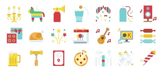New year party elements flat icon set