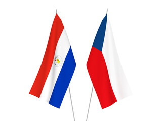 National fabric flags of Paraguay and Czech Republic isolated on white background. 3d rendering illustration.