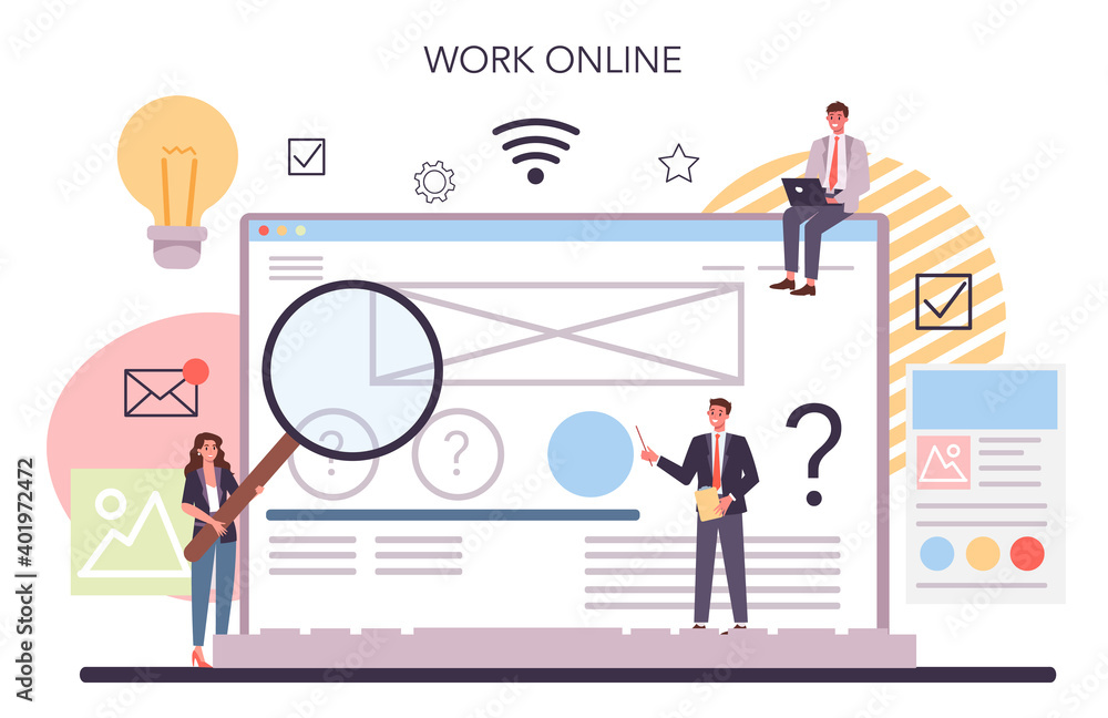 Poster website prototyping online service or platform. web page modeling